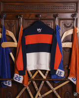 New York Islanders Primary Mock Neck Quarter Zip Sweater — Orange, Navy, & White