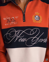 New York Islanders Primary Mock Neck Quarter Zip Sweater — Orange, Navy, & White