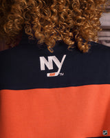 New York Islanders Primary Mock Neck Quarter Zip Sweater — Orange, Navy, & White